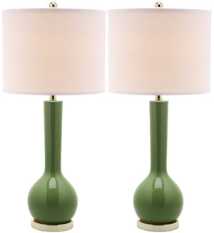 Safavieh MAE Long Neck Ceramic Lamp - Elegant Modern Accent for Warm Ambiance in Any Home or Office Space Green LIT4091G-SET2