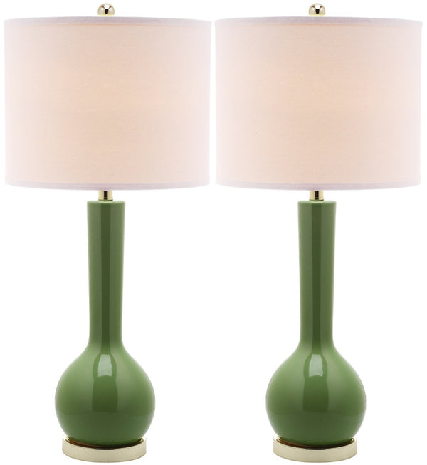 Safavieh MAE Long Neck Ceramic Lamp - Elegant Modern Accent for Warm Ambiance in Any Home or Office Space Green LIT4091G-SET2