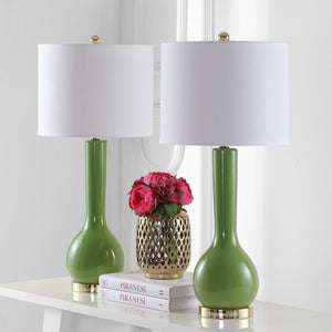 Safavieh MAE Long Neck Ceramic Lamp - Elegant Modern Accent for Warm Ambiance in Any Home or Office Space Green LIT4091G-SET2