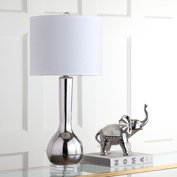 Safavieh MAE Long Neck Ceramic Lamp - Elegant Modern Accent for Warm Ambiance in Any Home or Office Space Silver LIT4091M-SET2