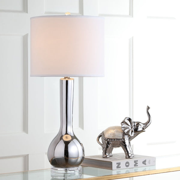 Safavieh MAE Long Neck Ceramic Lamp - Elegant Modern Accent for Warm Ambiance in Any Home or Office Space Silver LIT4091M-SET2