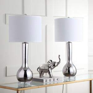 Safavieh MAE Long Neck Ceramic Lamp - Elegant Modern Accent for Warm Ambiance in Any Home or Office Space Silver LIT4091M-SET2