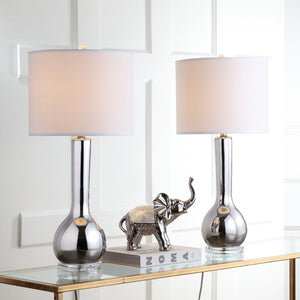 Safavieh MAE Long Neck Ceramic Lamp - Elegant Modern Accent for Warm Ambiance in Any Home or Office Space Silver LIT4091M-SET2