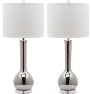Safavieh MAE Long Neck Ceramic Lamp - Elegant Modern Accent for Warm Ambiance in Any Home or Office Space Silver LIT4091M-SET2