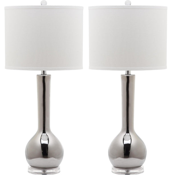 Safavieh MAE Long Neck Ceramic Lamp - Elegant Modern Accent for Warm Ambiance in Any Home or Office Space Silver LIT4091M-SET2