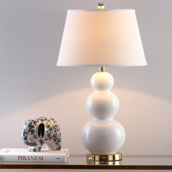 Safavieh PAMELA Triple Gourd Ceramic Lamp in Soft White – Sculptural Elegance for Modern Interiors & Lighting LIT4095A-SET2