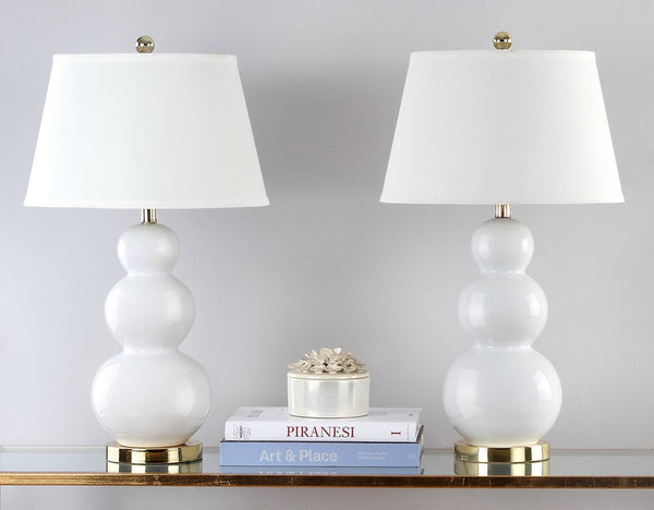 Safavieh PAMELA Triple Gourd Ceramic Lamp in Soft White – Sculptural Elegance for Modern Interiors & Lighting LIT4095A-SET2
