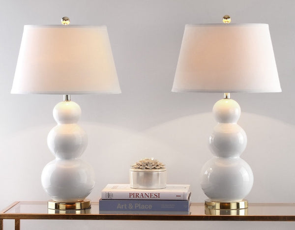 Safavieh PAMELA Triple Gourd Ceramic Lamp in Soft White – Sculptural Elegance for Modern Interiors & Lighting LIT4095A-SET2