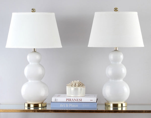 Safavieh PAMELA Triple Gourd Ceramic Lamp in Soft White – Sculptural Elegance for Modern Interiors & Lighting LIT4095A-SET2