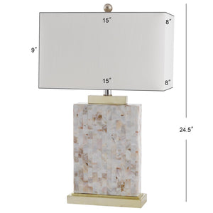 Safavieh TORY Shell Lamp - Elegant 24.5" Coastal Accent with Cream Geneva Shade for Warm Ambiance & Style LIT4107A-SET2