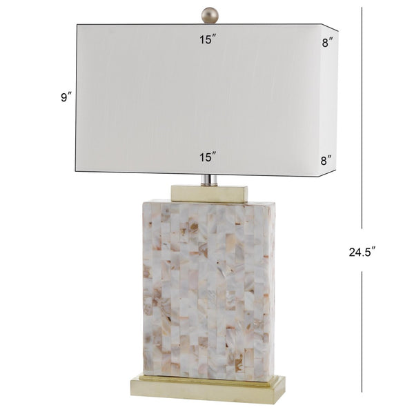 Safavieh TORY Shell Lamp - Elegant 24.5" Coastal Accent with Cream Geneva Shade for Warm Ambiance & Style LIT4107A-SET2