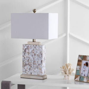 Safavieh TORY Shell Lamp - Elegant 24.5" Coastal Accent with Cream Geneva Shade for Warm Ambiance & Style LIT4107A-SET2