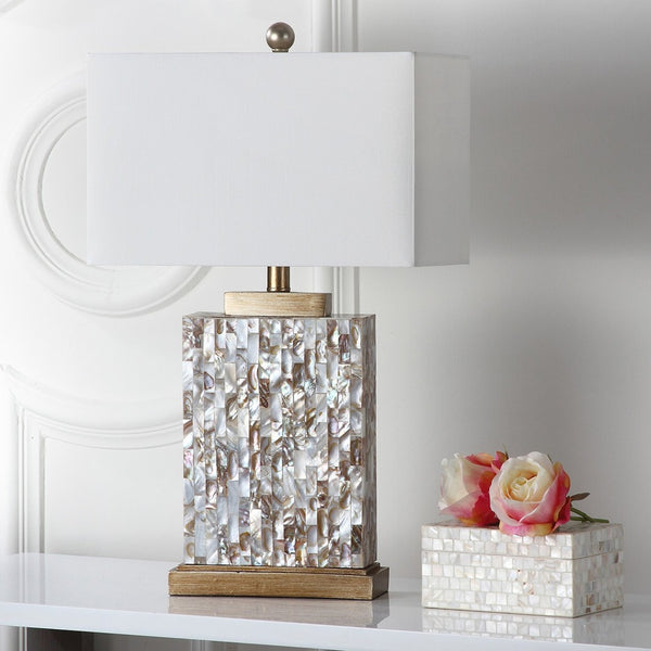 Safavieh TORY Shell Lamp - Elegant 24.5" Coastal Accent with Cream Geneva Shade for Warm Ambiance & Style LIT4107A-SET2