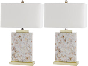 Safavieh TORY Shell Lamp - Elegant 24.5" Coastal Accent with Cream Geneva Shade for Warm Ambiance & Style LIT4107A-SET2