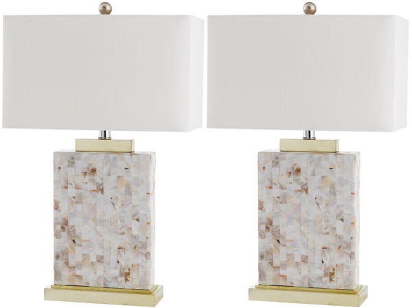 Safavieh TORY Shell Lamp - Elegant 24.5" Coastal Accent with Cream Geneva Shade for Warm Ambiance & Style LIT4107A-SET2