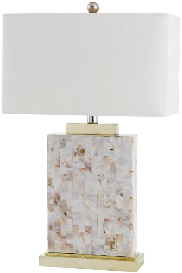 Safavieh TORY Shell Lamp - Elegant 24.5" Coastal Accent with Cream Geneva Shade for Warm Ambiance & Style LIT4107A-SET2