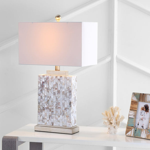 Safavieh TORY Shell Lamp - Elegant 24.5" Coastal Accent with Cream Geneva Shade for Warm Ambiance & Style LIT4107A-SET2