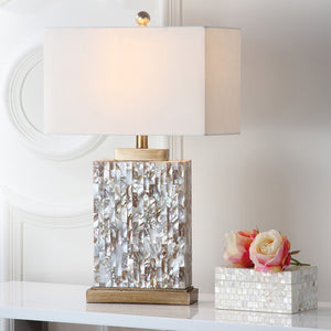 Safavieh TORY Shell Lamp - Elegant 24.5" Coastal Accent with Cream Geneva Shade for Warm Ambiance & Style LIT4107A-SET2