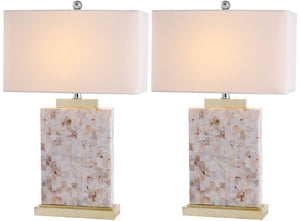 Safavieh TORY Shell Lamp - Elegant 24.5" Coastal Accent with Cream Geneva Shade for Warm Ambiance & Style LIT4107A-SET2