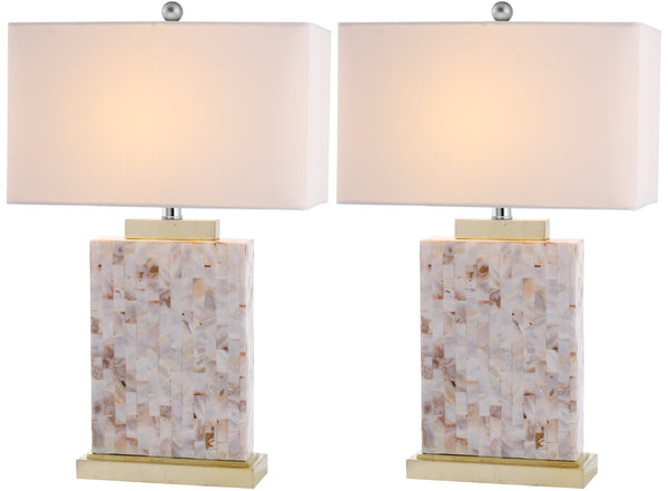 Safavieh TORY Shell Lamp - Elegant 24.5" Coastal Accent with Cream Geneva Shade for Warm Ambiance & Style LIT4107A-SET2