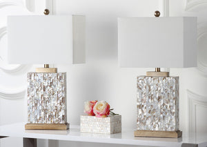 Safavieh TORY Shell Lamp - Elegant 24.5" Coastal Accent with Cream Geneva Shade for Warm Ambiance & Style LIT4107A-SET2