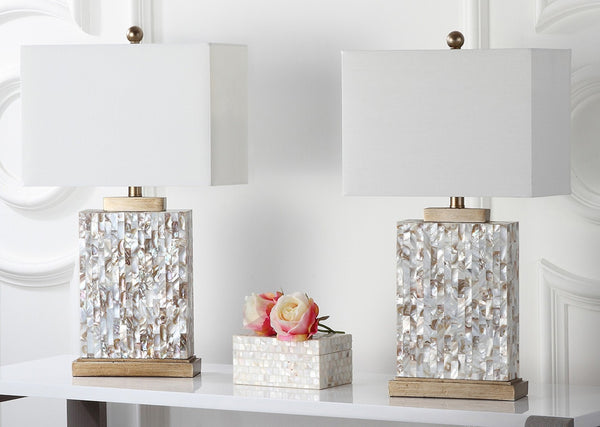 Safavieh TORY Shell Lamp - Elegant 24.5" Coastal Accent with Cream Geneva Shade for Warm Ambiance & Style LIT4107A-SET2