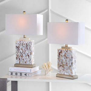 Safavieh TORY Shell Lamp - Elegant 24.5" Coastal Accent with Cream Geneva Shade for Warm Ambiance & Style LIT4107A-SET2