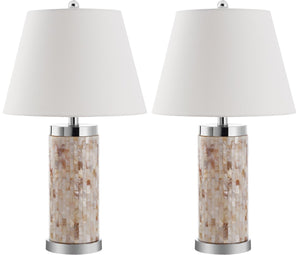 Safavieh 25" Coastal Shell Table Lamp with Cream Linen Shade - Elegant Accent for Any Room Decor LIT4110A-SET2