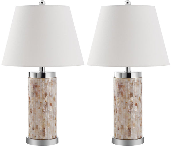 Safavieh 25" Coastal Shell Table Lamp with Cream Linen Shade - Elegant Accent for Any Room Decor LIT4110A-SET2
