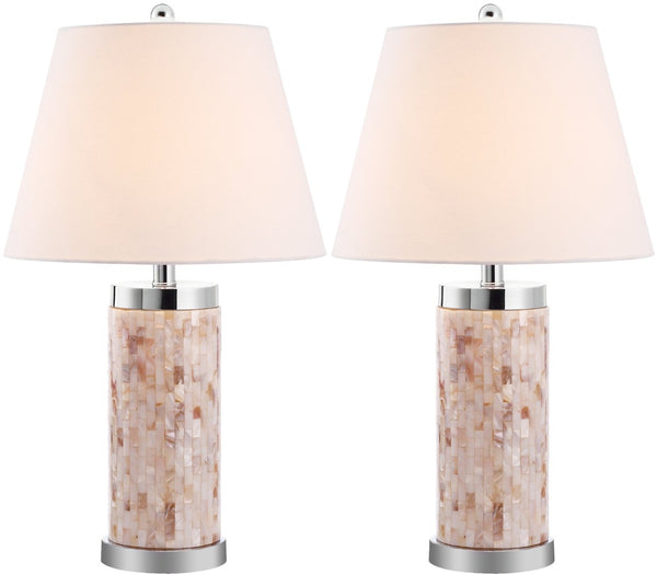 Safavieh 25" Coastal Shell Table Lamp with Cream Linen Shade - Elegant Accent for Any Room Decor LIT4110A-SET2