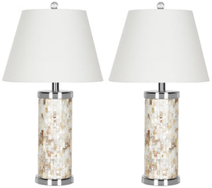 Safavieh 25" Coastal Shell Table Lamp with Cream Linen Shade - Elegant Accent for Any Room Decor LIT4110A-SET2