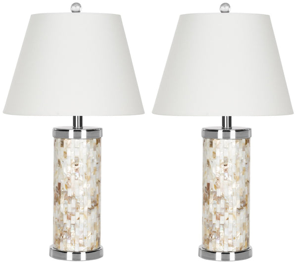 Safavieh 25" Coastal Shell Table Lamp with Cream Linen Shade - Elegant Accent for Any Room Decor LIT4110A-SET2