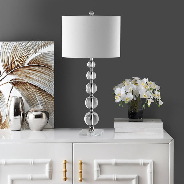 Safavieh Liam Stacked Crystal Ball Lamp - Elegant Clear Base With White Shade For Modern Home Décor Brightness Clear ,White Crystal Lit4112a