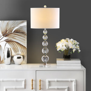 Safavieh Liam Stacked Crystal Ball Lamp - Elegant Clear Base With White Shade For Modern Home Décor Brightness Clear ,White Crystal Lit4112a