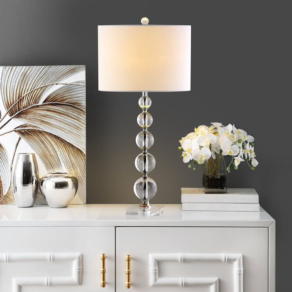 Safavieh Liam Stacked Crystal Ball Lamp - Elegant Clear Base With White Shade For Modern Home Décor Brightness Clear ,White Crystal Lit4112a