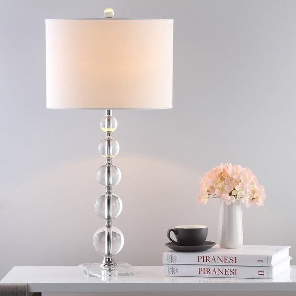 Safavieh LIAM STACKED Crystal Table Lamp Set of 2 - Elegant Illumination for Modern and Classic Spaces Clear / White LIT4112A-SET2
