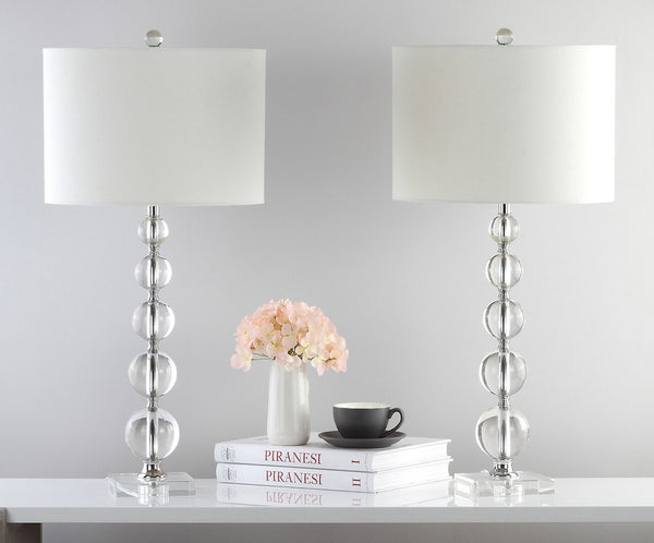 Safavieh LIAM STACKED Crystal Table Lamp Set of 2 - Elegant Illumination for Modern and Classic Spaces Clear / White LIT4112A-SET2