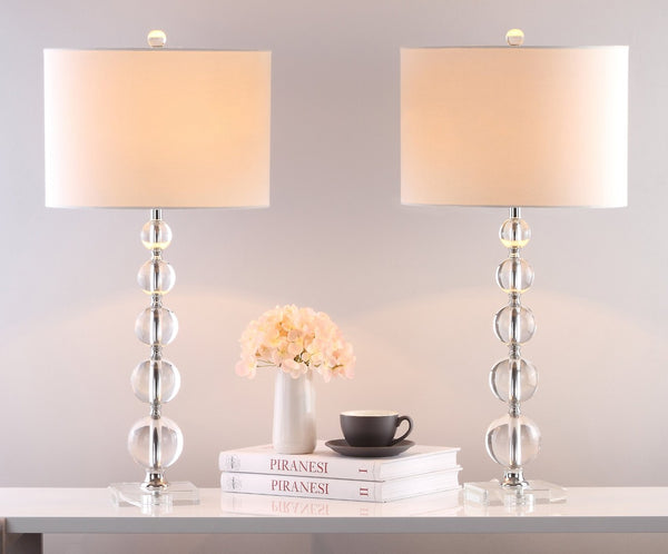 Safavieh LIAM STACKED Crystal Table Lamp Set of 2 - Elegant Illumination for Modern and Classic Spaces Clear / White LIT4112A-SET2