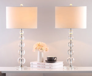 Safavieh LIAM STACKED Crystal Table Lamp Set of 2 - Elegant Illumination for Modern and Classic Spaces Clear / White LIT4112A-SET2