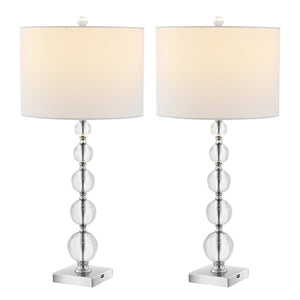 Safavieh LIAM STACKED Crystal Table Lamp Set of 2 - Elegant Illumination for Modern and Classic Spaces Clear / White LIT4112A-SET2