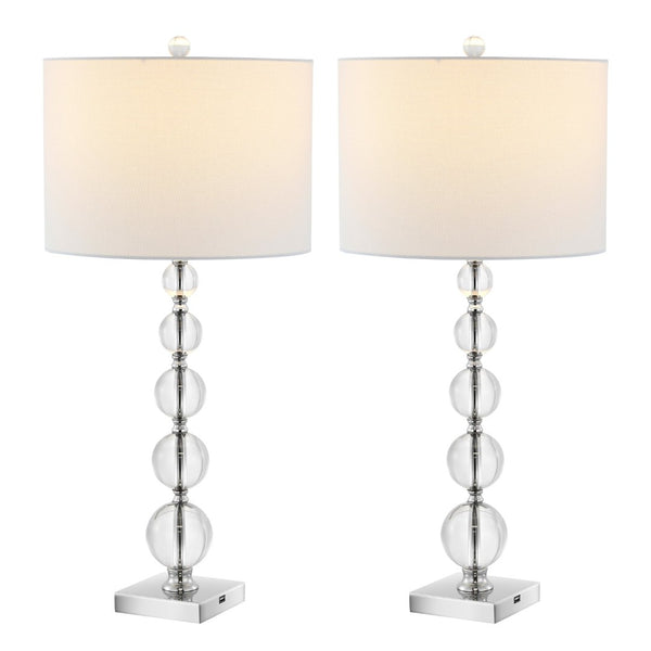Safavieh LIAM STACKED Crystal Table Lamp Set of 2 - Elegant Illumination for Modern and Classic Spaces Clear / White LIT4112A-SET2