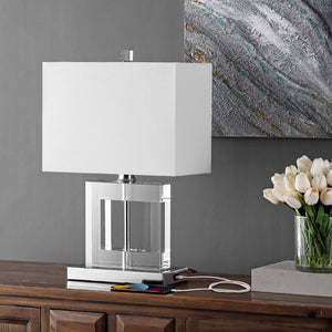 Safavieh TOWN Square Crystal Ball Lamp - Chic Clear Base & White Shade for Modern Elegance in Any Room LIT4115A