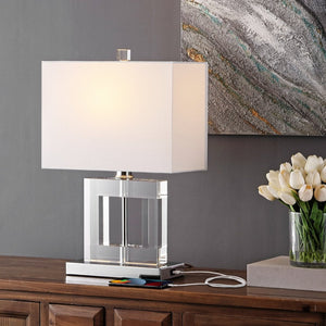 Safavieh TOWN Square Crystal Ball Lamp - Chic Clear Base & White Shade for Modern Elegance in Any Room LIT4115A