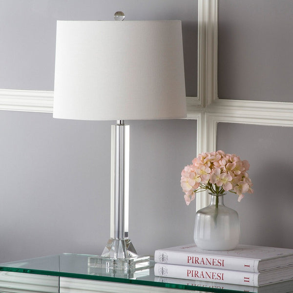 Safavieh TYRONE Crystal Column Lamp - Elegant Clear Base with Cream Shade for Timeless Home Illumination LIT4116A-SET2