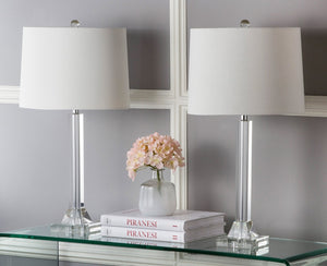 Safavieh TYRONE Crystal Column Lamp - Elegant Clear Base with Cream Shade for Timeless Home Illumination LIT4116A-SET2