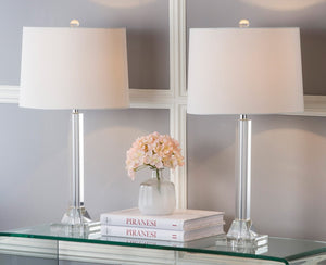 Safavieh TYRONE Crystal Column Lamp - Elegant Clear Base with Cream Shade for Timeless Home Illumination LIT4116A-SET2