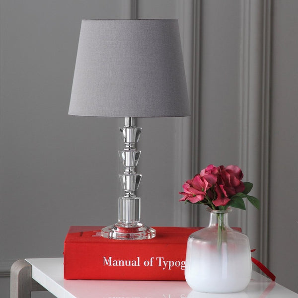 Safavieh HARLOW Tiered Crystal Table Lamp with Bold Orange Shade for Modern Elegance in Any Room Decor Clear / Grey LIT4125B-SET2