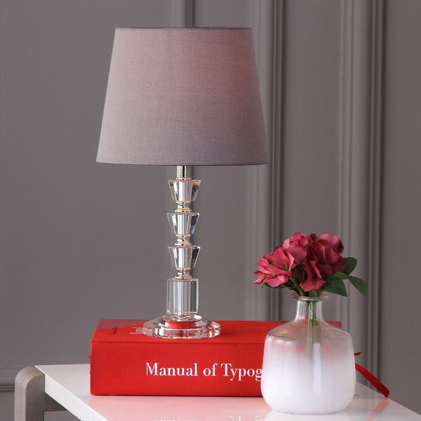 Safavieh HARLOW Tiered Crystal Table Lamp with Bold Orange Shade for Modern Elegance in Any Room Decor Clear / Grey LIT4125B-SET2