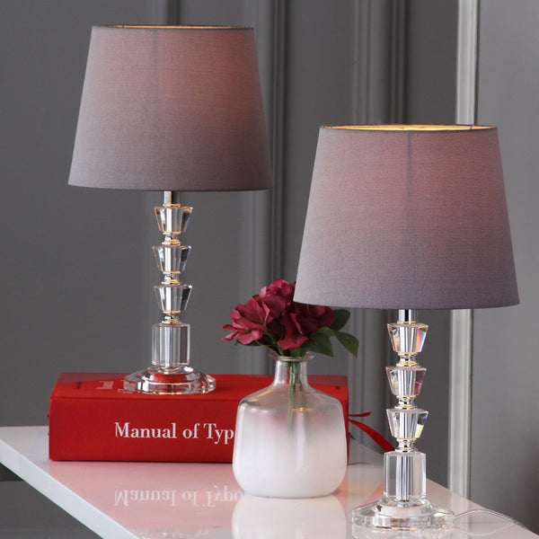 Safavieh HARLOW Tiered Crystal Table Lamp with Bold Orange Shade for Modern Elegance in Any Room Decor Clear / Grey LIT4125B-SET2