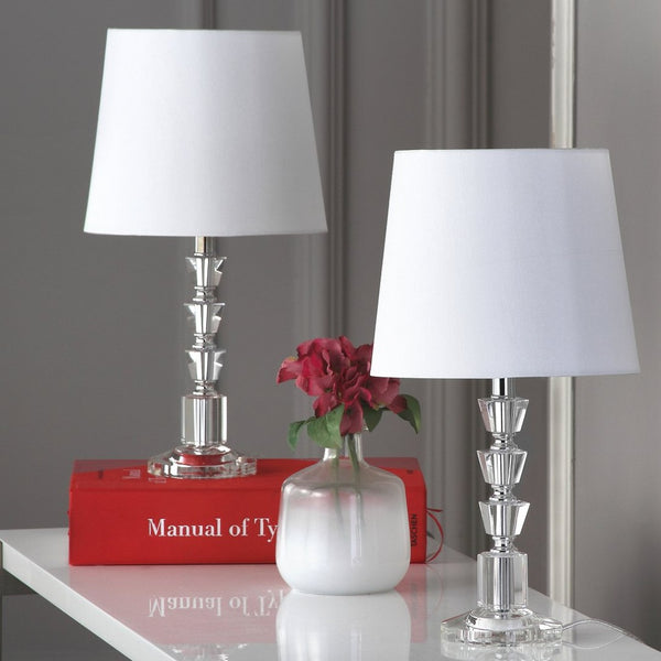 Safavieh HARLOW Tiered Crystal Table Lamp with Bold Orange Shade for Modern Elegance in Any Room Decor Clear / White LIT4125C-SET2